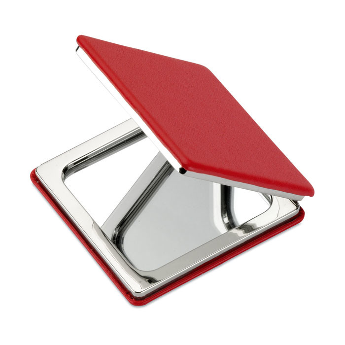 Doppio specchietto con chiusura magnetica ed esterno in similpelle rosso
