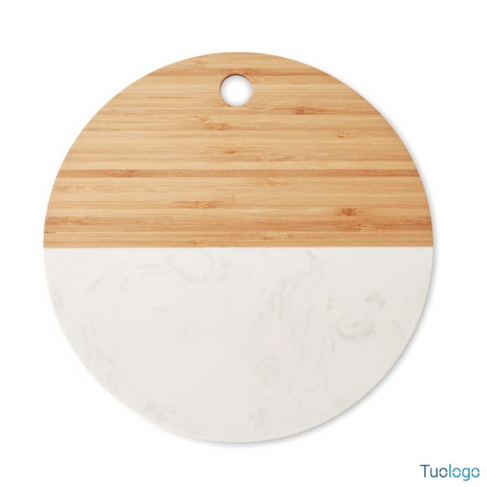 Tagliere tondo metà in bamboo e metà in marmo