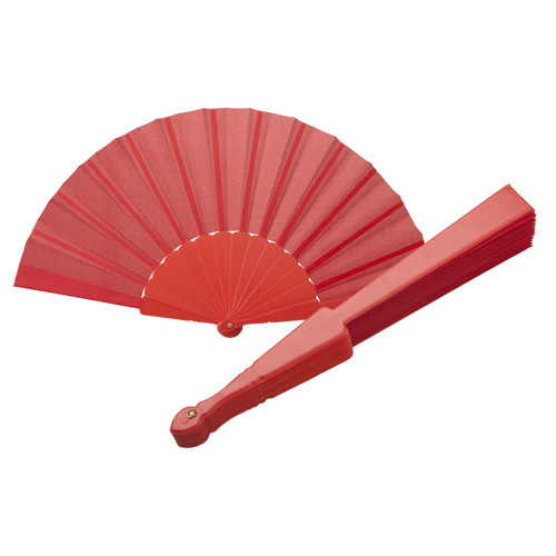 Ventaglio in tessuto rosso con bastoncino di plastica