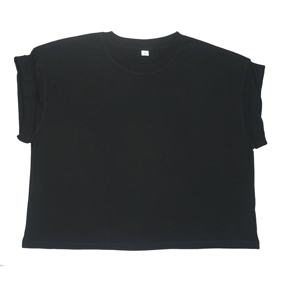 Tshirt nera manica corta da donna con girocollo in costina 100% cotone