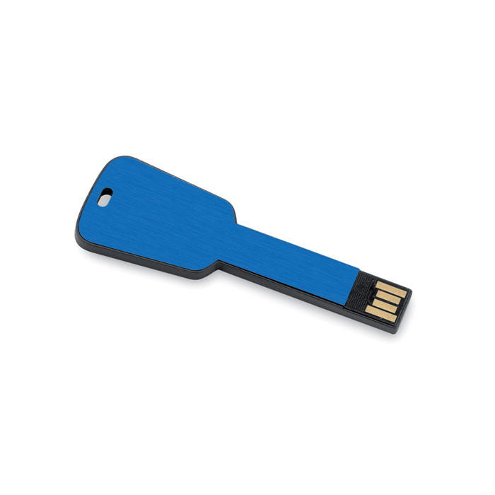 Chiavetta usb blu in alluminio a forma di chiave
