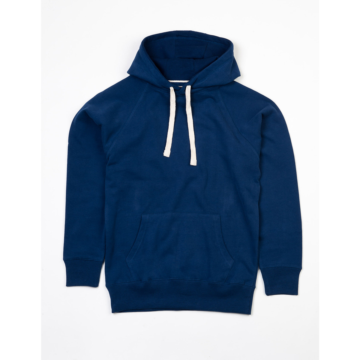 Felpa blu royal con tascone, cappuccio e lacci bianchi