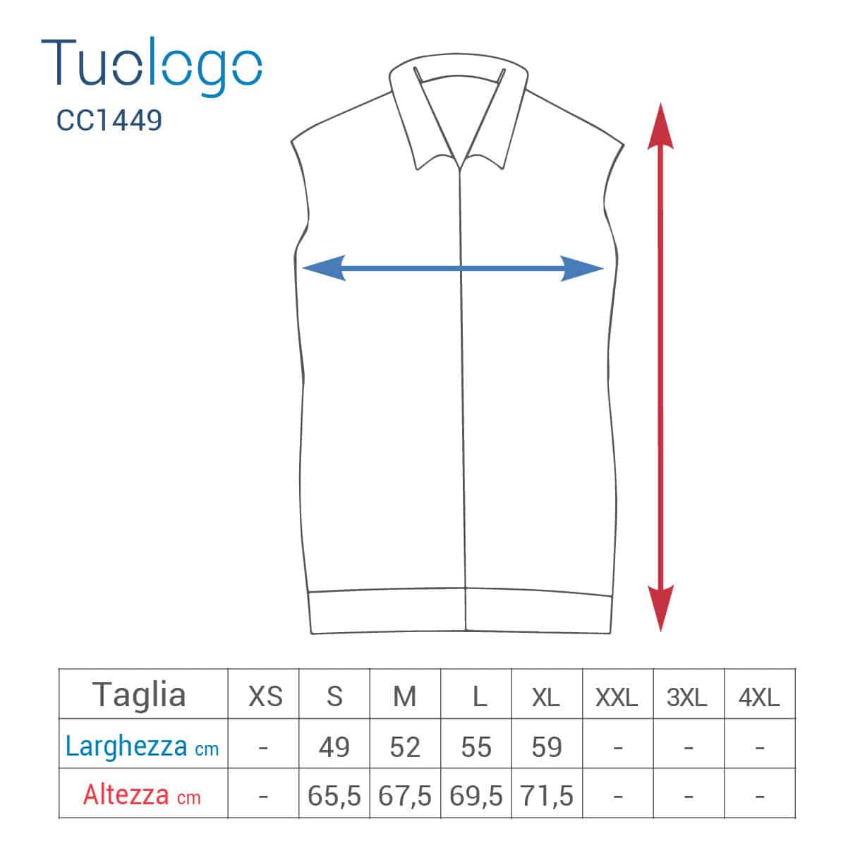 Tabella taglia altezza larghezza