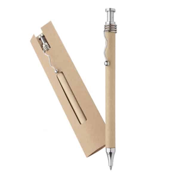 Penna a sfera grigia con custodia in carta