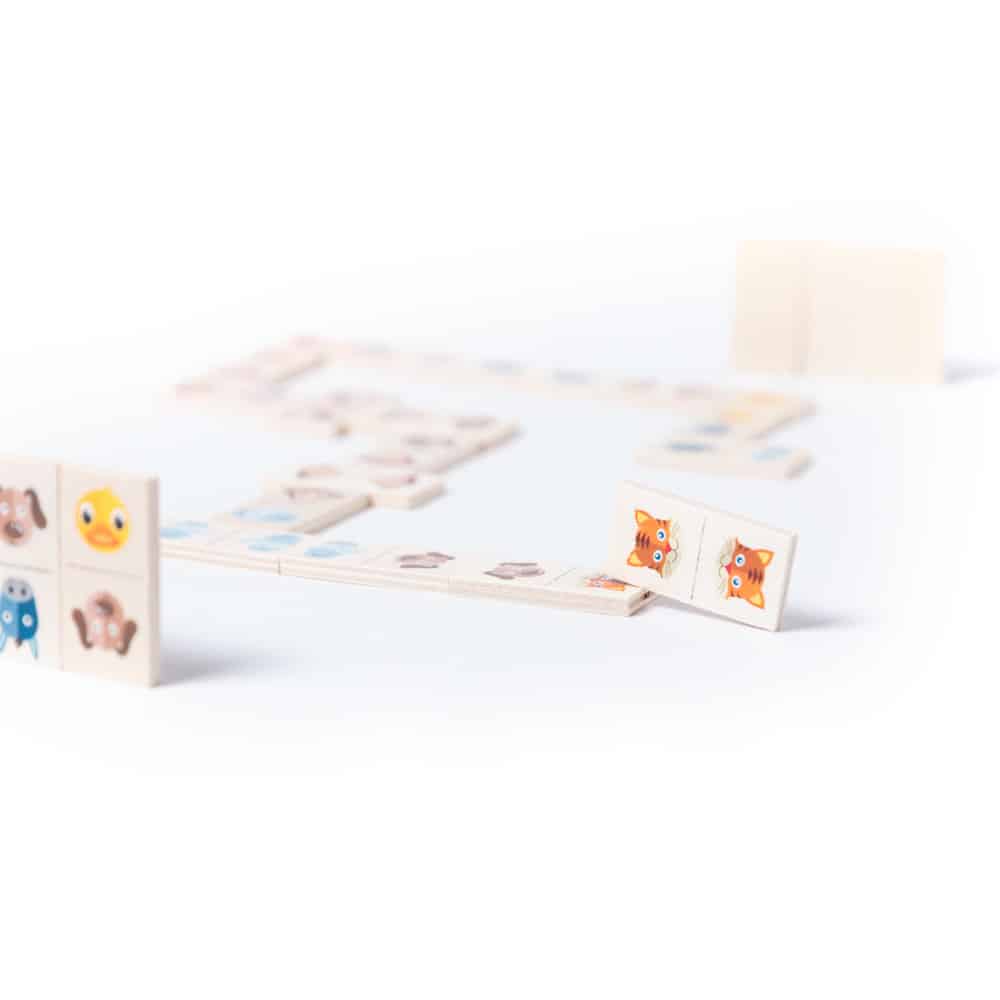 Gioco domino in scatola di legno con figure di animali
