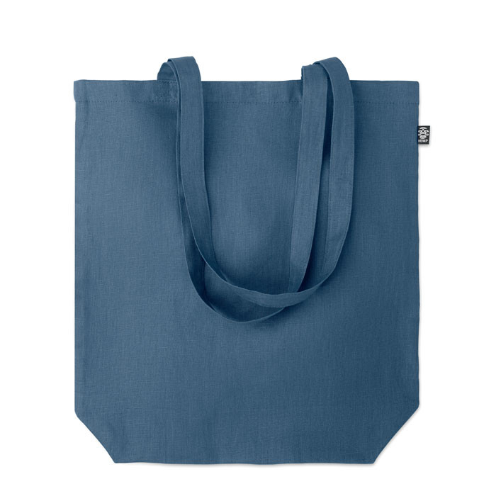 Shopper blu in canapa con manici lunghi