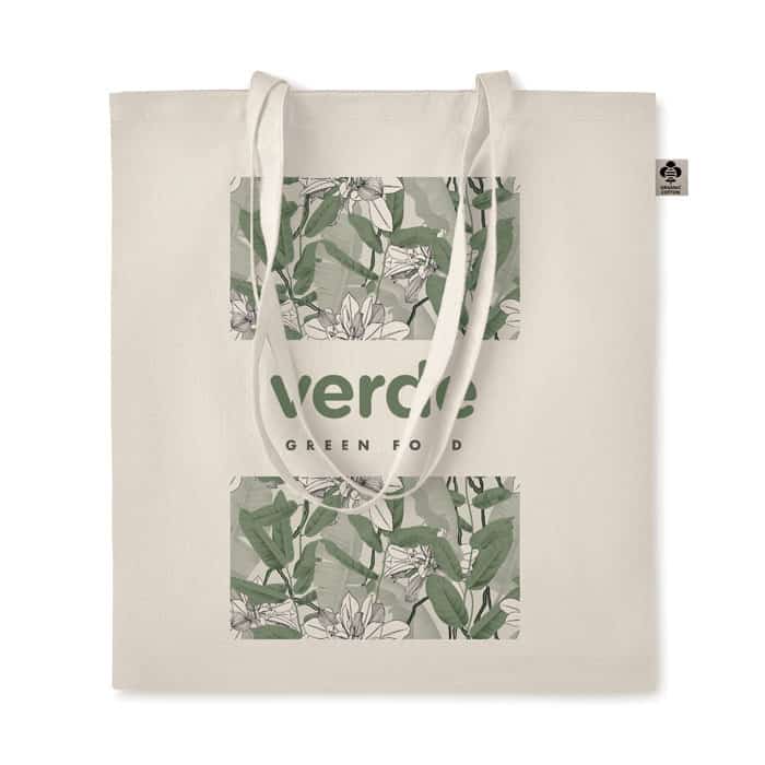 Shopper in cotone bianco con manici lunghi e logo
