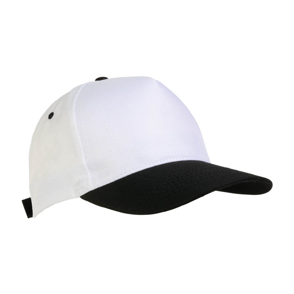Cappellino in poliestere bianco e nero con chiusura in velcro