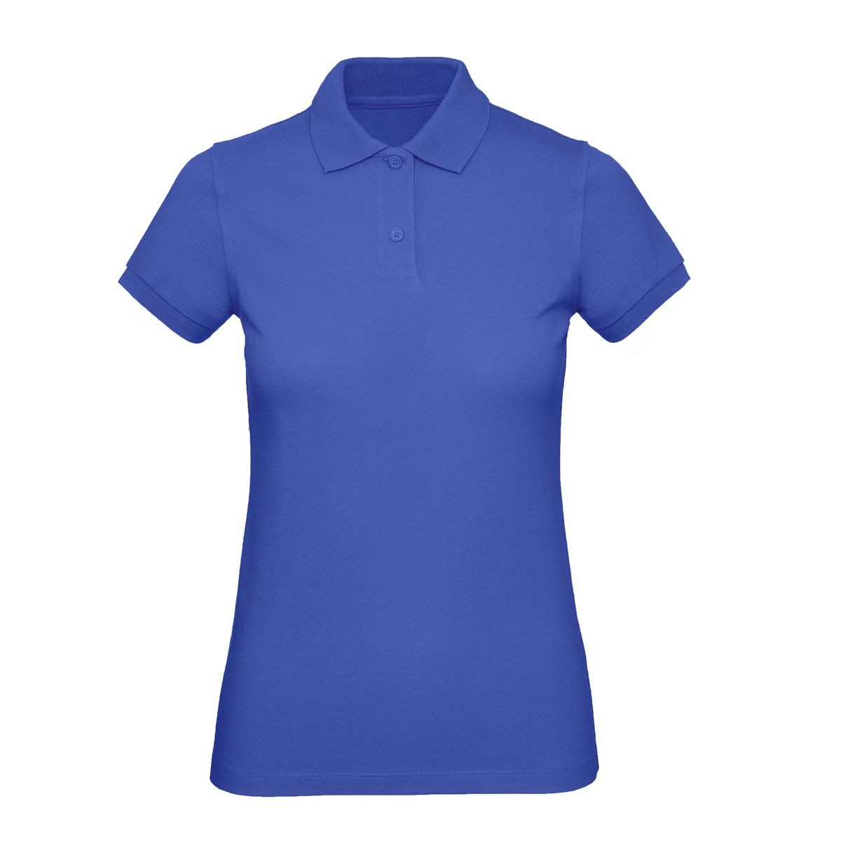 Polo donna cobalt blue manica corta con 2 bottoni su sfondo bianco