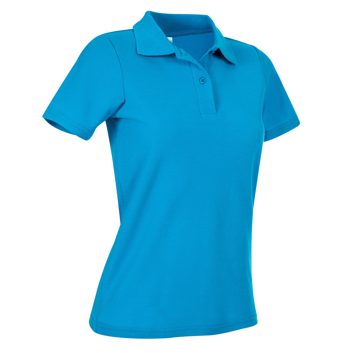 Polo da donna azzurra manica corta con due bottoni 100% cotone