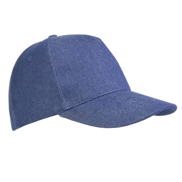 Cappellino blu in cotone con effetto jeans e chiusura in velcro