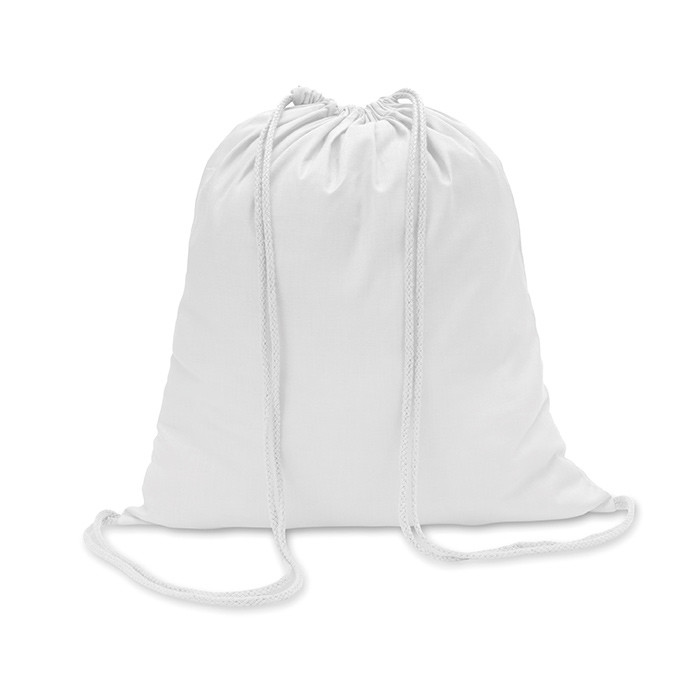 Zainetto in cotone bianco con laccetti in tinta