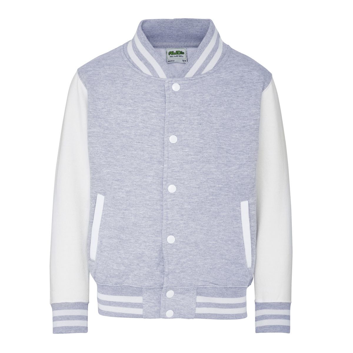 Felpa da bambino grigio baseball maniche contrasto collo polsini e vita con strisce in contrasto