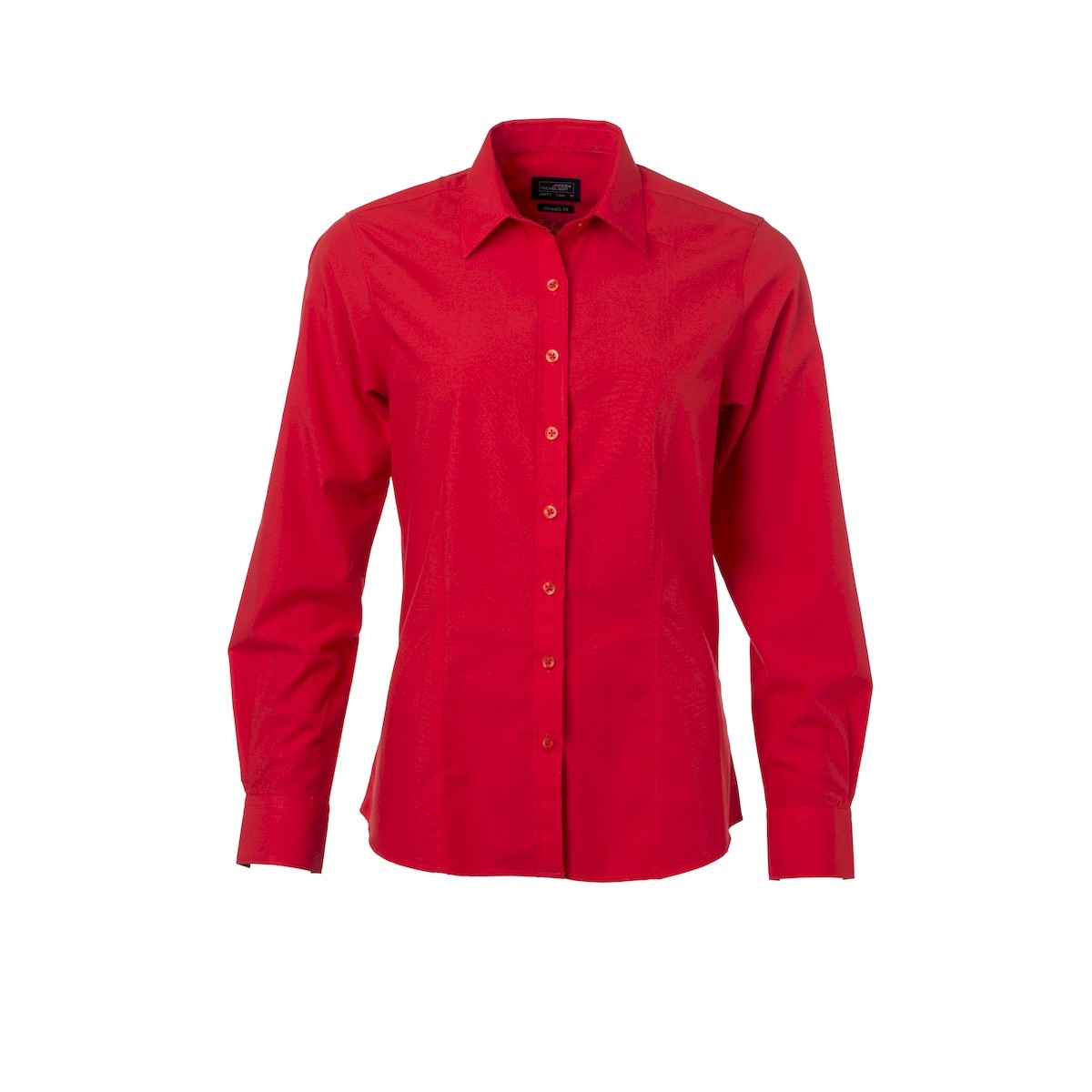 Camicia da donna manica lunga rosso pomodoro con bottoni in tinta