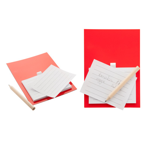 Magnete rosso con quaranta fogli e matita