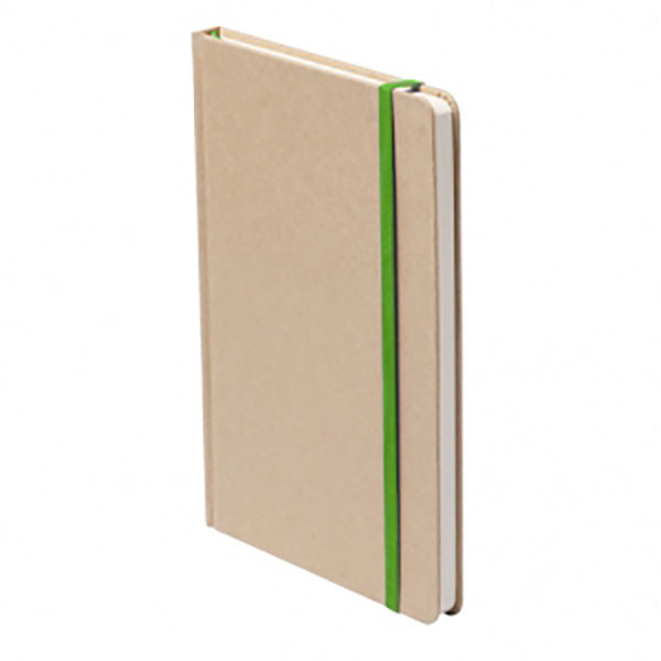 Blocnotes con copertina in cartoncino riciclato ed elastico verde