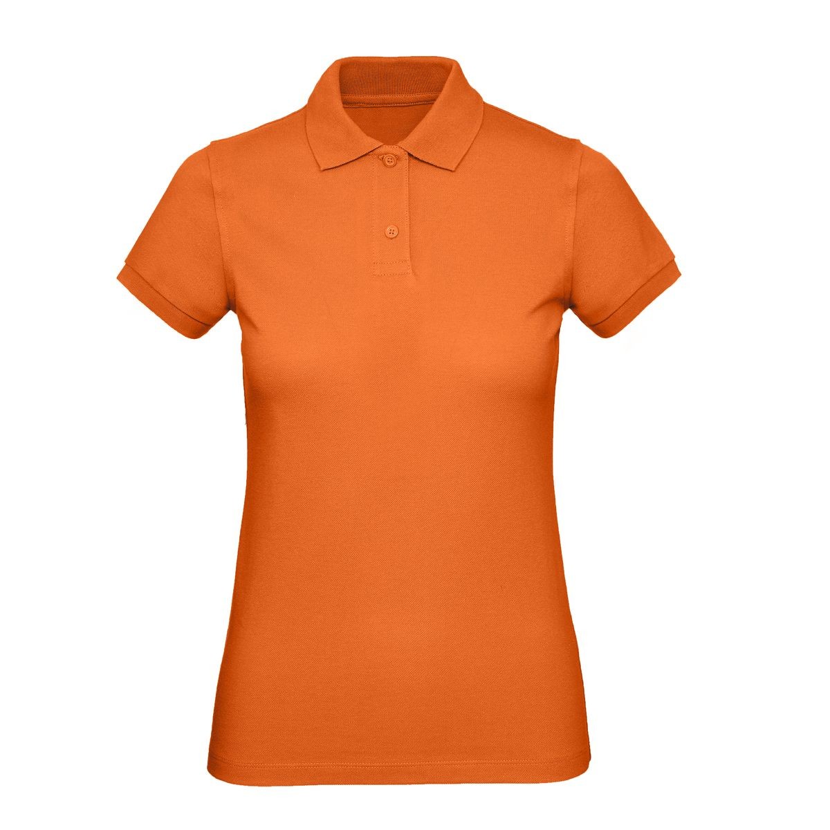 Polo donna urban orange manica corta con 2 bottoni su sfondo bianco