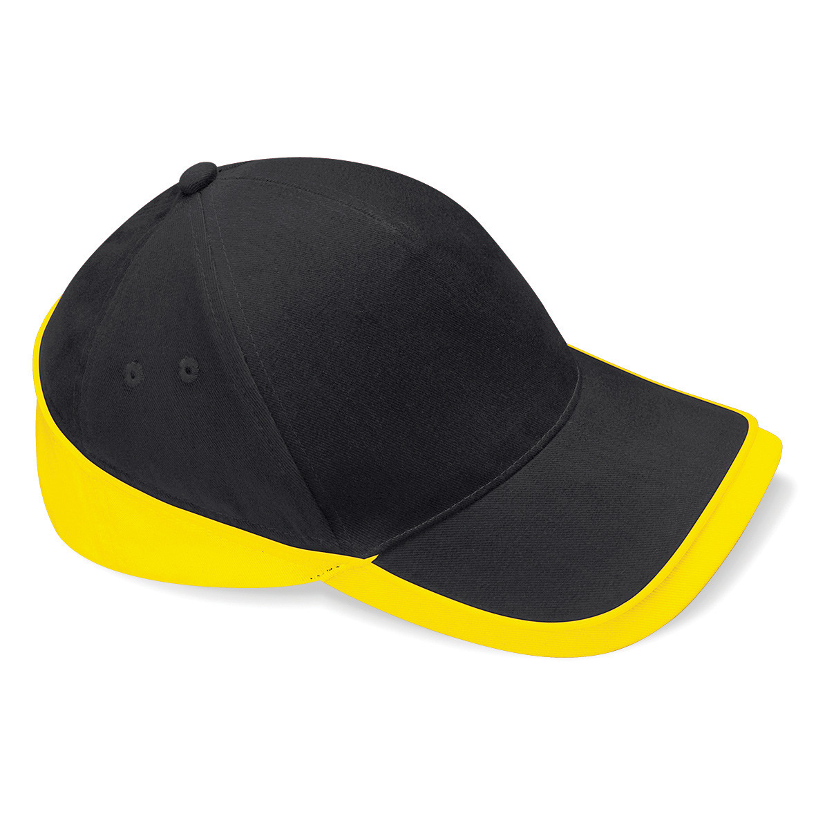 Cappellino con visiera a due colori nero e giallo fluo diviso da linea gialla fluo