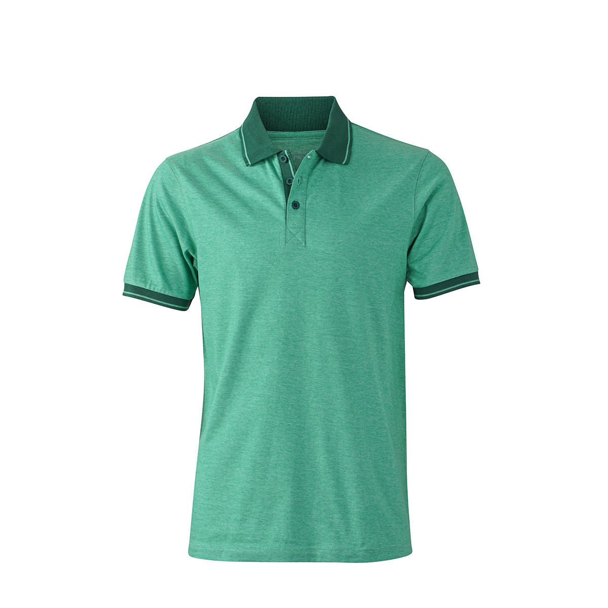 Polo unisex verde melange manica corta con collo e maniche contrasto