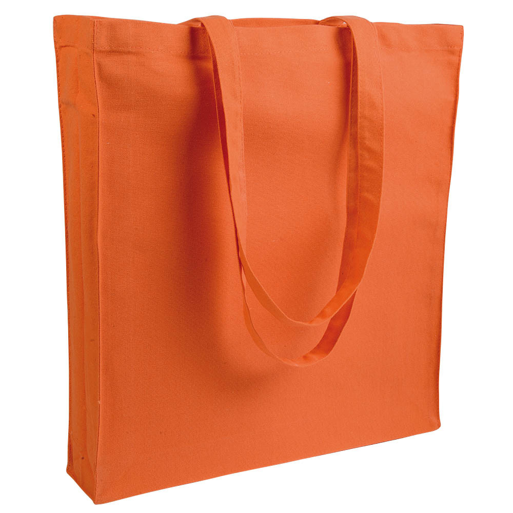 Shopper in cotone arancione con manici lunghi e soffietto