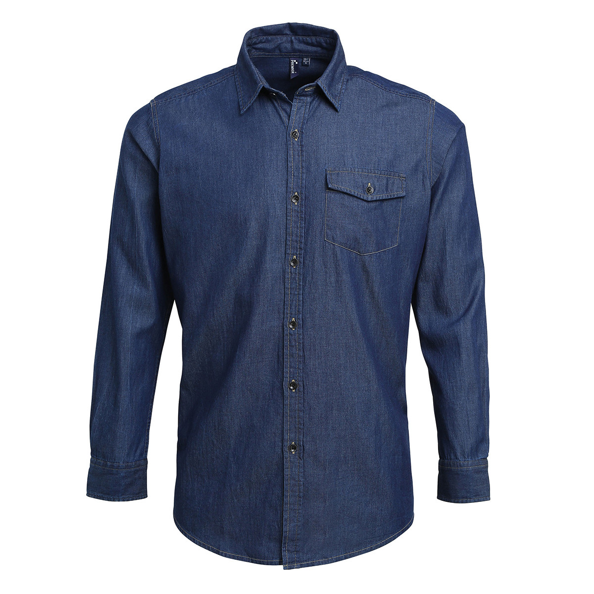Camicia da uomo blu di jeans manica lunga
