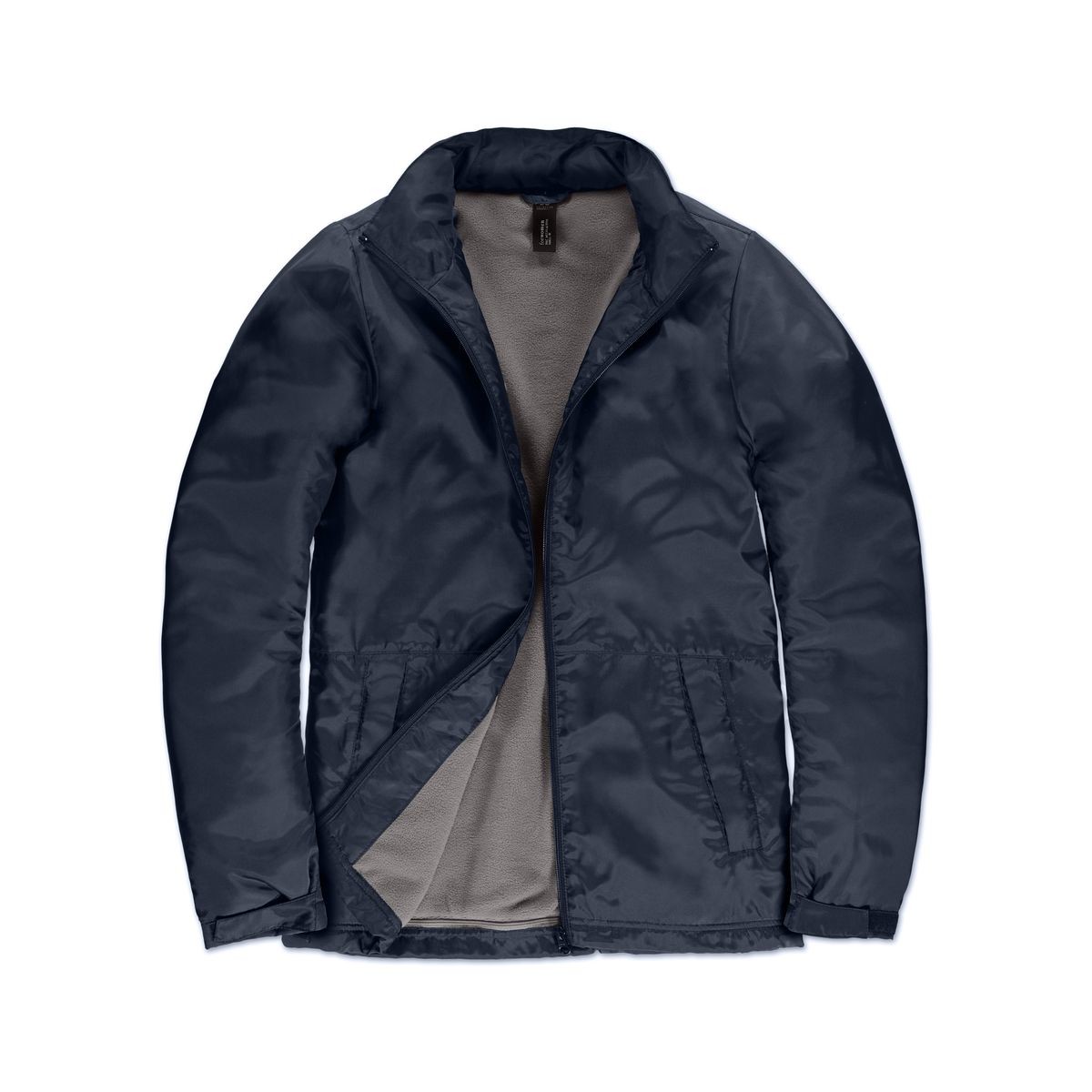 Giacca blu scura traspirante, impermeabile e antivento con cappuccio nascosto 100% poliestere