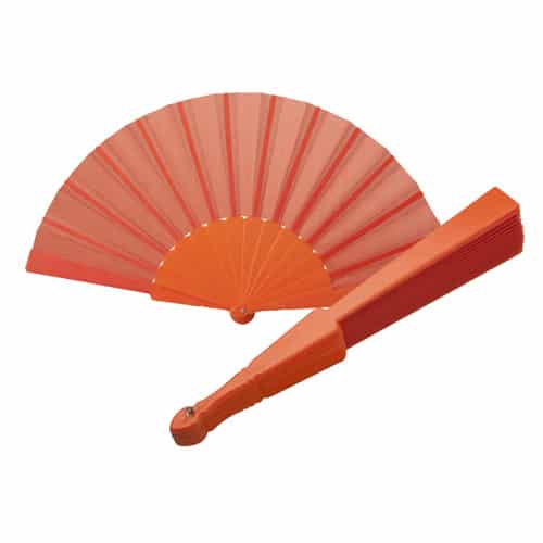 Ventaglio in tessuto rosso con bastoncino di plastica