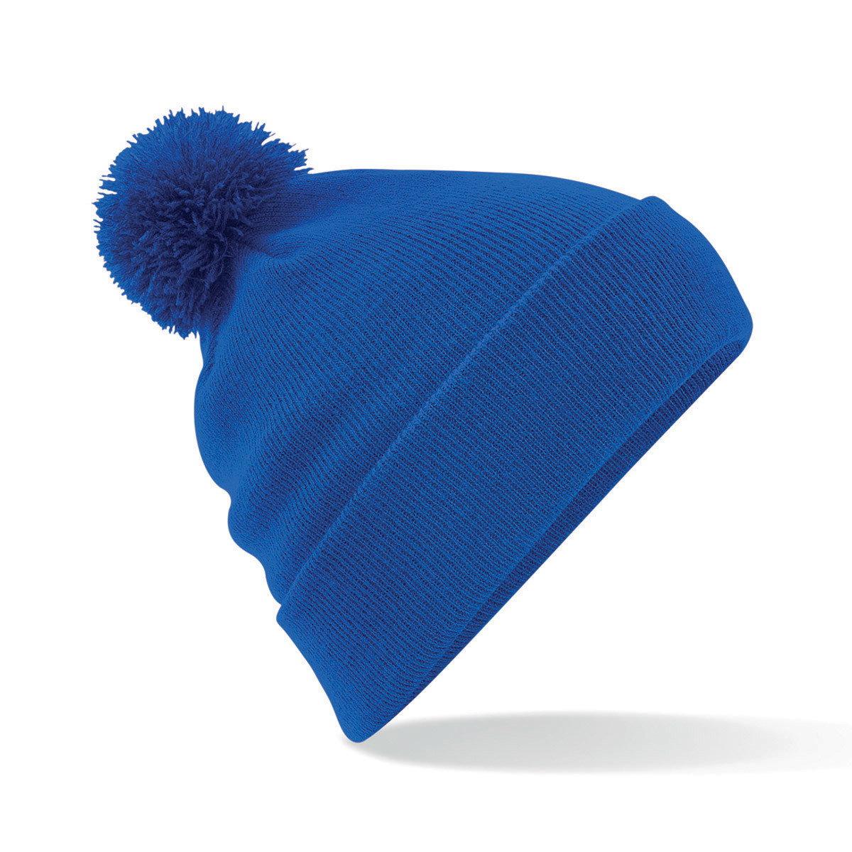 Berretto unisex blu royal a maglia a costine con pon pon e risvolto