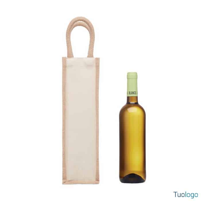 Borsa porta bottiglia di tela, con due manici e bottiglia di vino