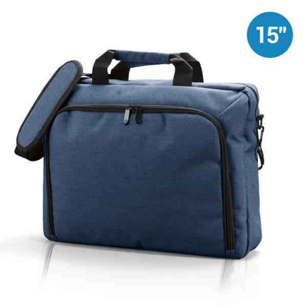 Borsa porta computer blu con zip e tasca posteriore