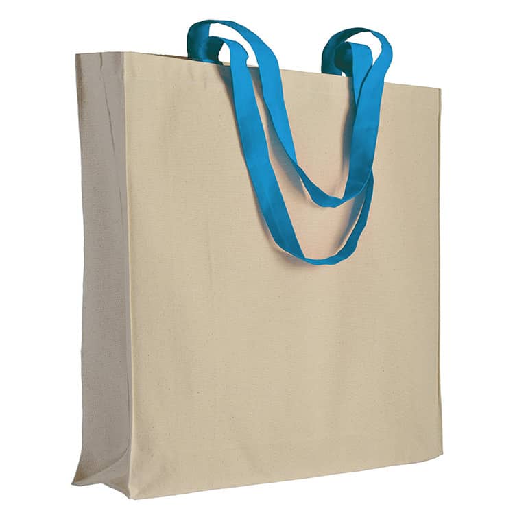 Shopper in cotone naturale con manici lunghi azzurri
