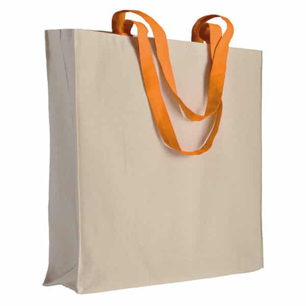 Shopper in cotone naturale con manici lunghi verdi