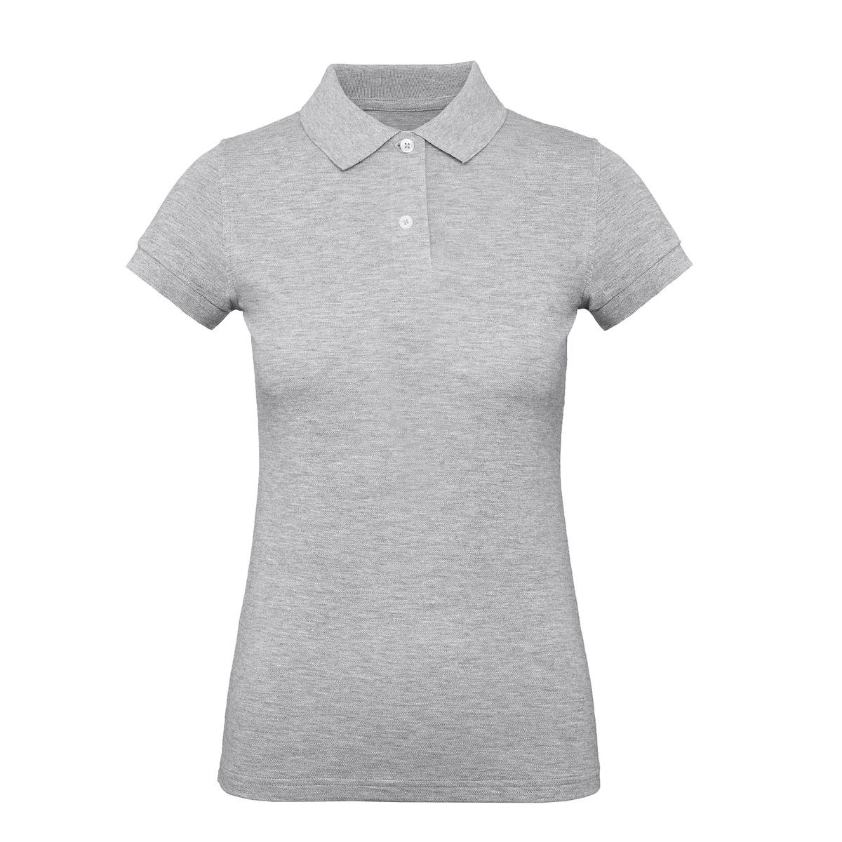 Polo donna grigio melange manica corta con 2 bottoni su sfondo bianco