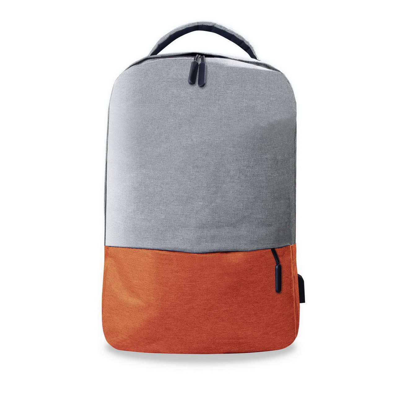 Zaino porta computer grigio e arancione con tasca frontale e zip