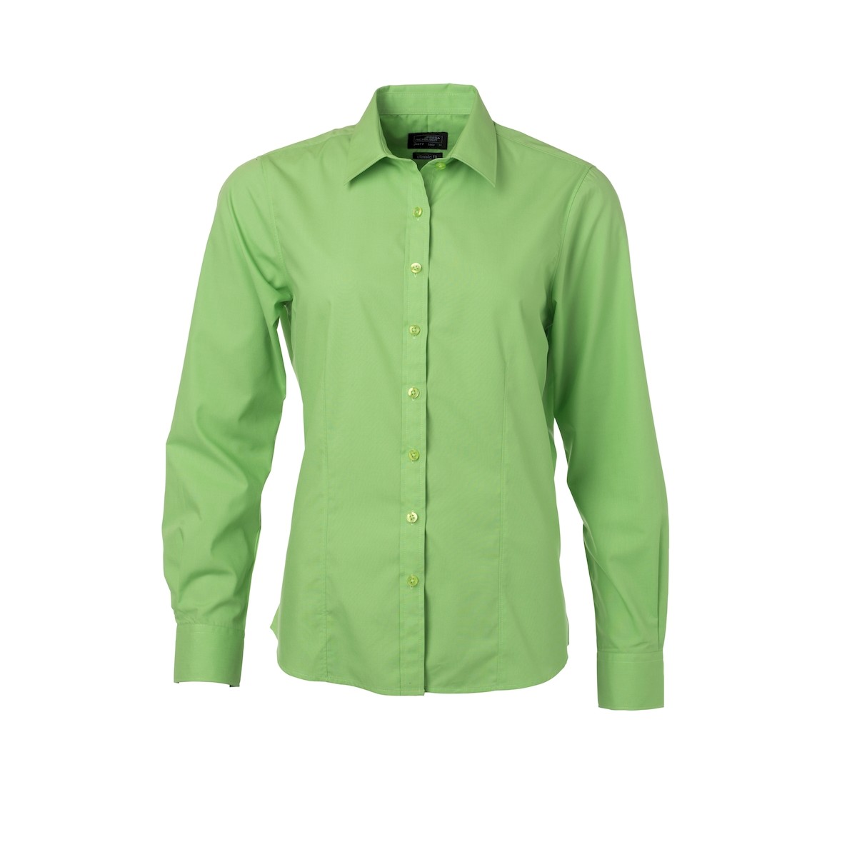 Camicia da donna manica lunga verde lime con bottoni in tinta