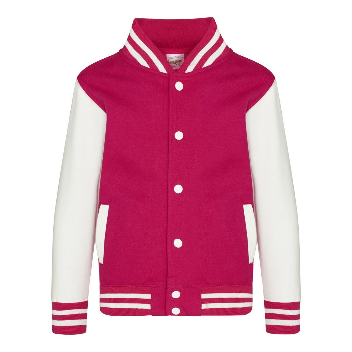 Felpa da bambino fucsia baseball maniche contrasto collo polsini e vita con strisce in contrasto