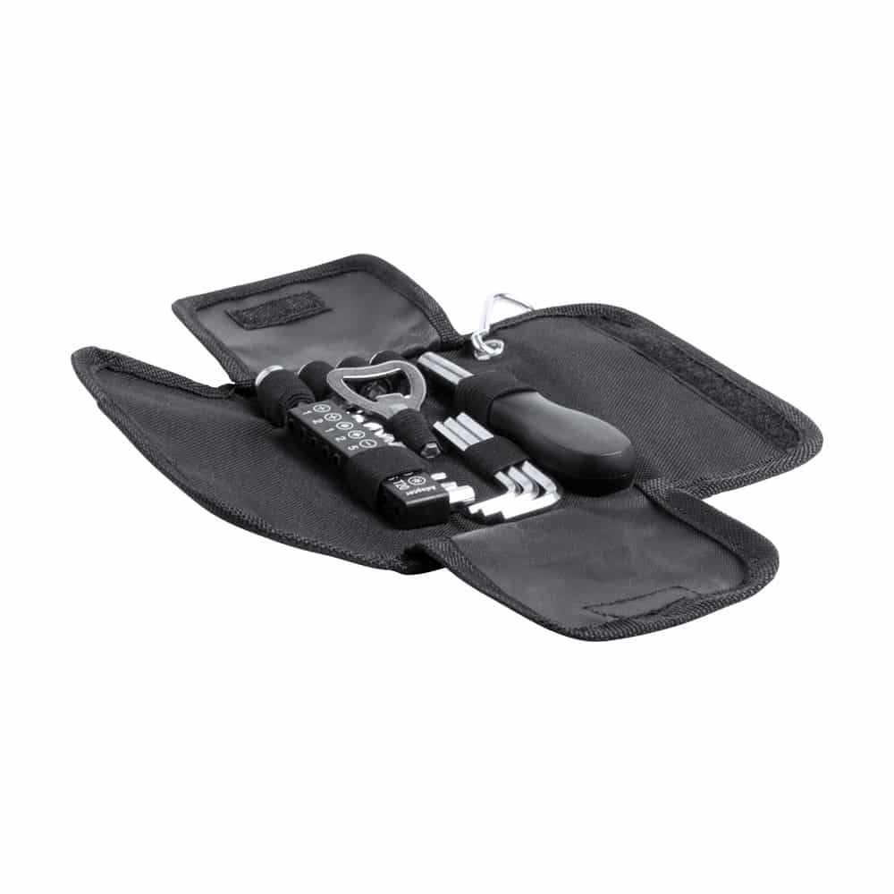 Custodia in poliestere nera con moschettone