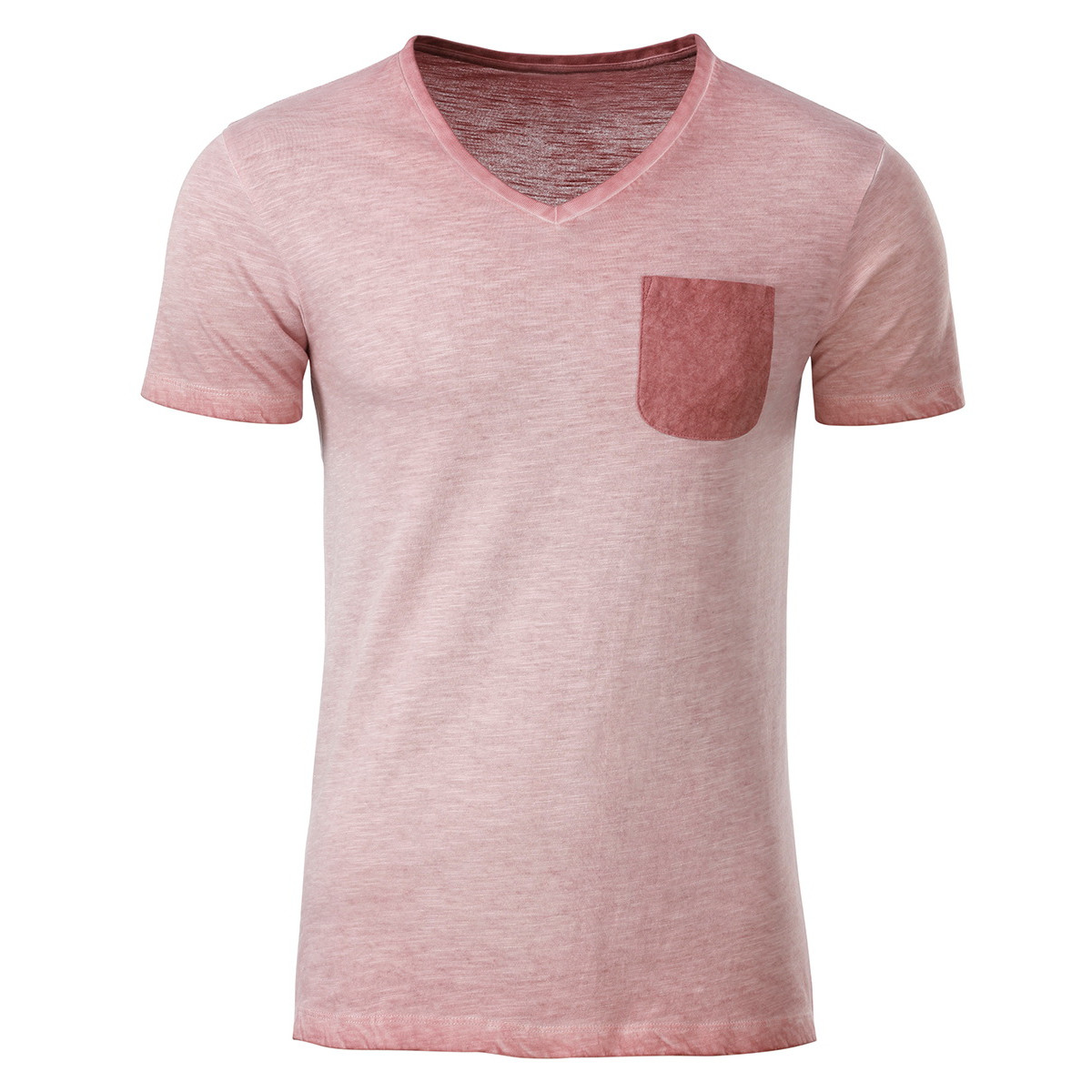 Tshirt rosa con scollo a V e taschino lato cuore