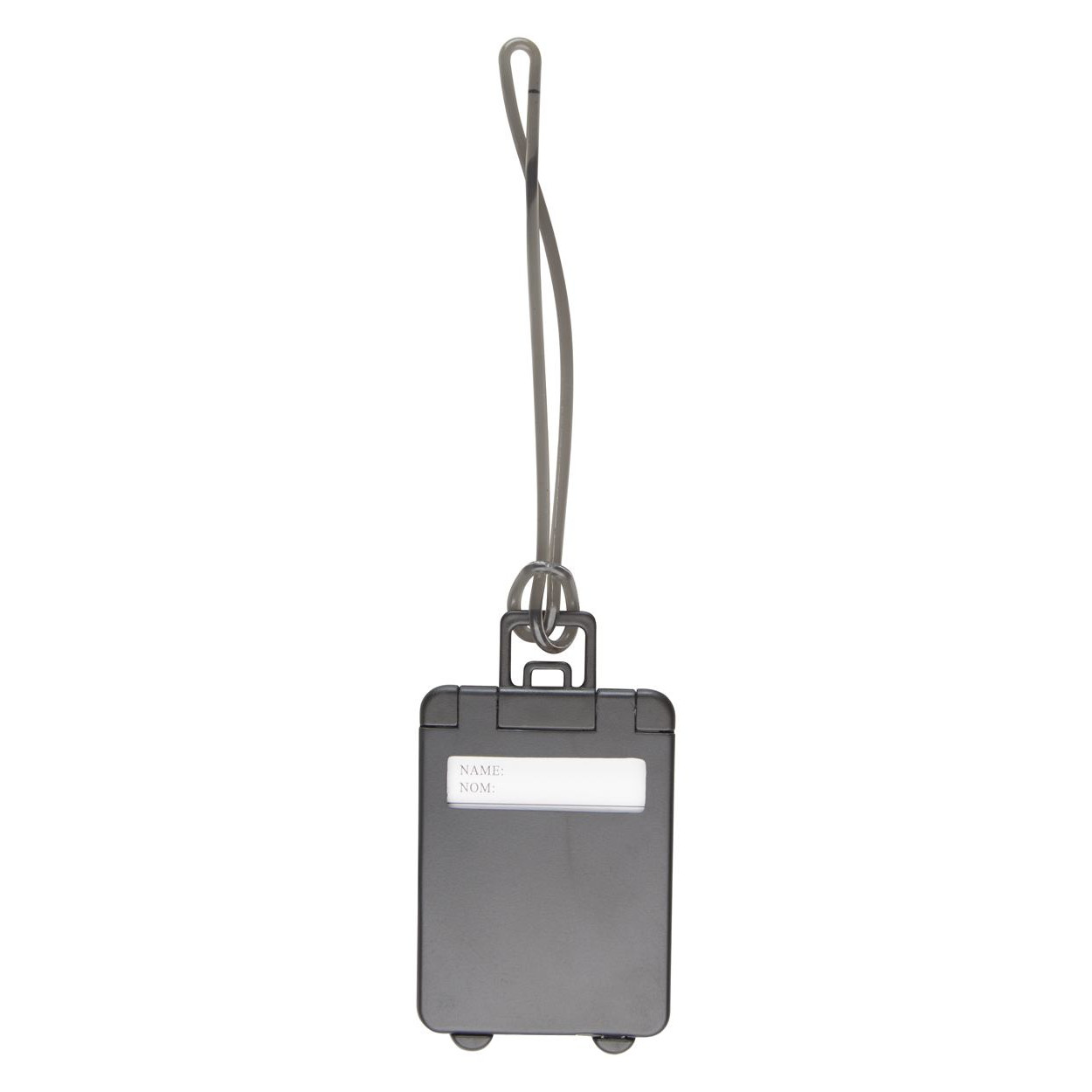 Etichetta per bagaglio in plastica grigia a forma di valigia