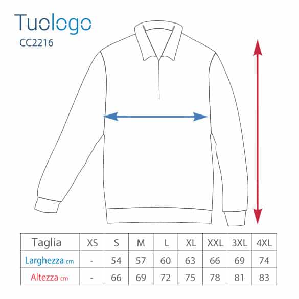 Tabella larghezza e lughezza taglie felpa da lavoro con zip corta