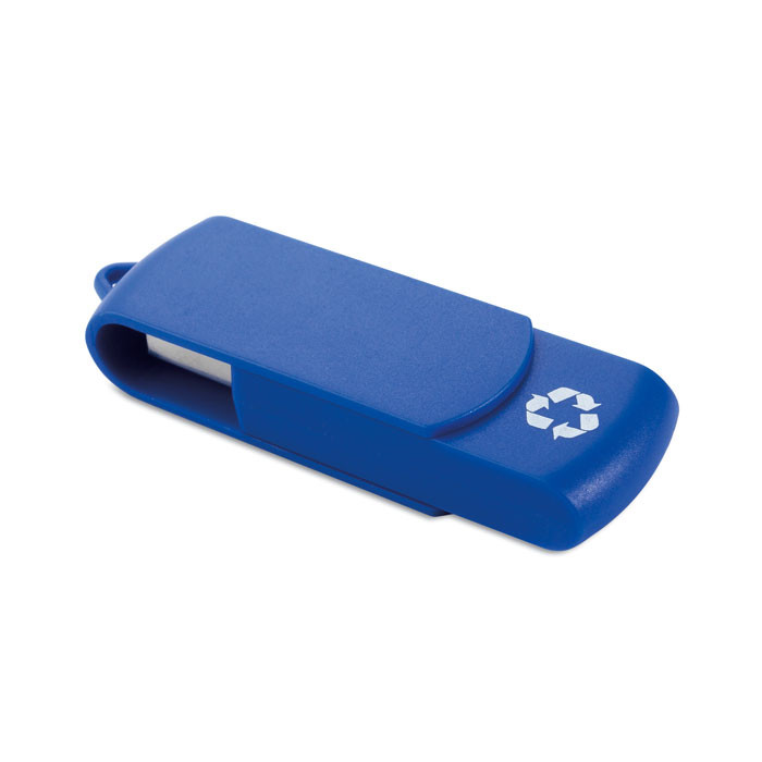 Chiavetta usb blu in plastica riciclata con meccanismo a rotazione