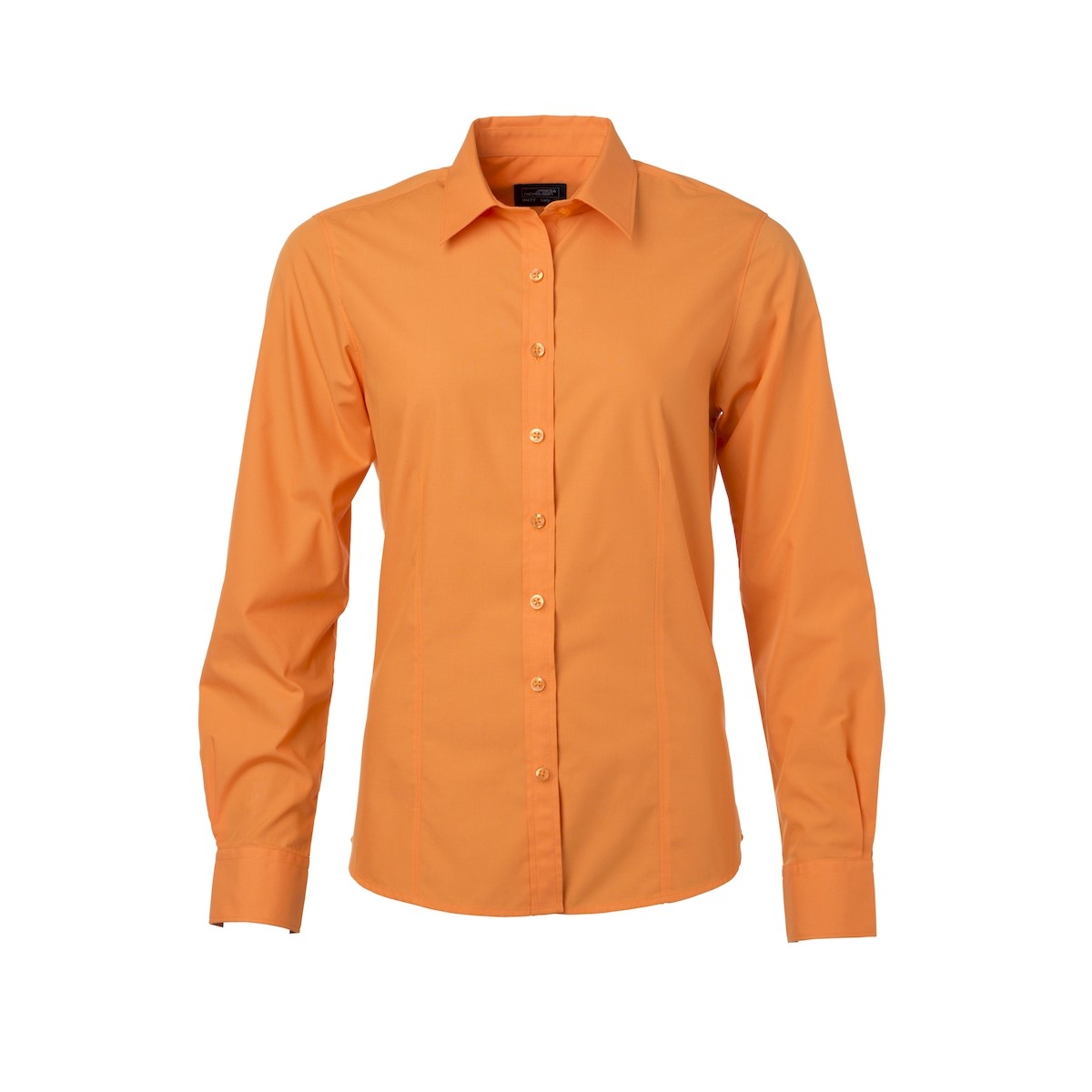 Camicia da donna manica lunga arancio con bottoni in tinta