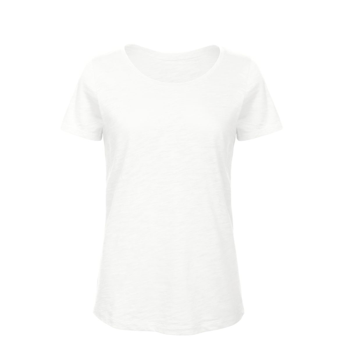 Tshirt bianca in cotone con girocollo e texture slub striata