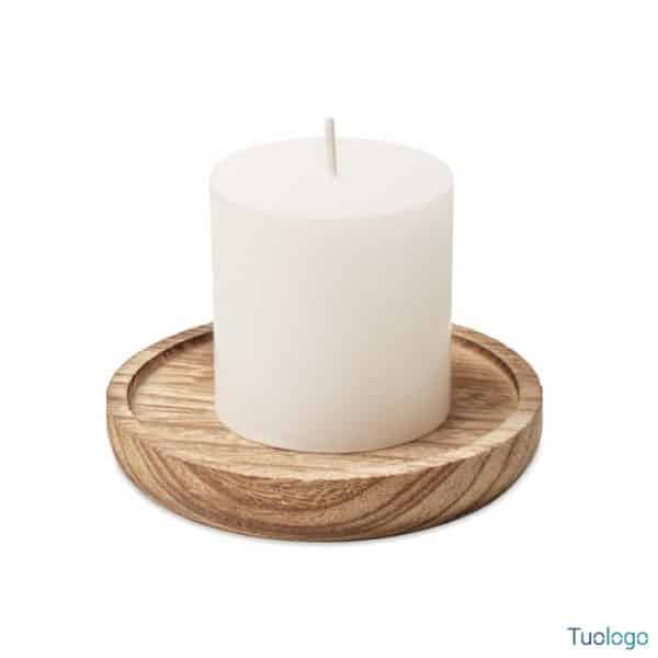 Candela con sotto base di legno rotonda