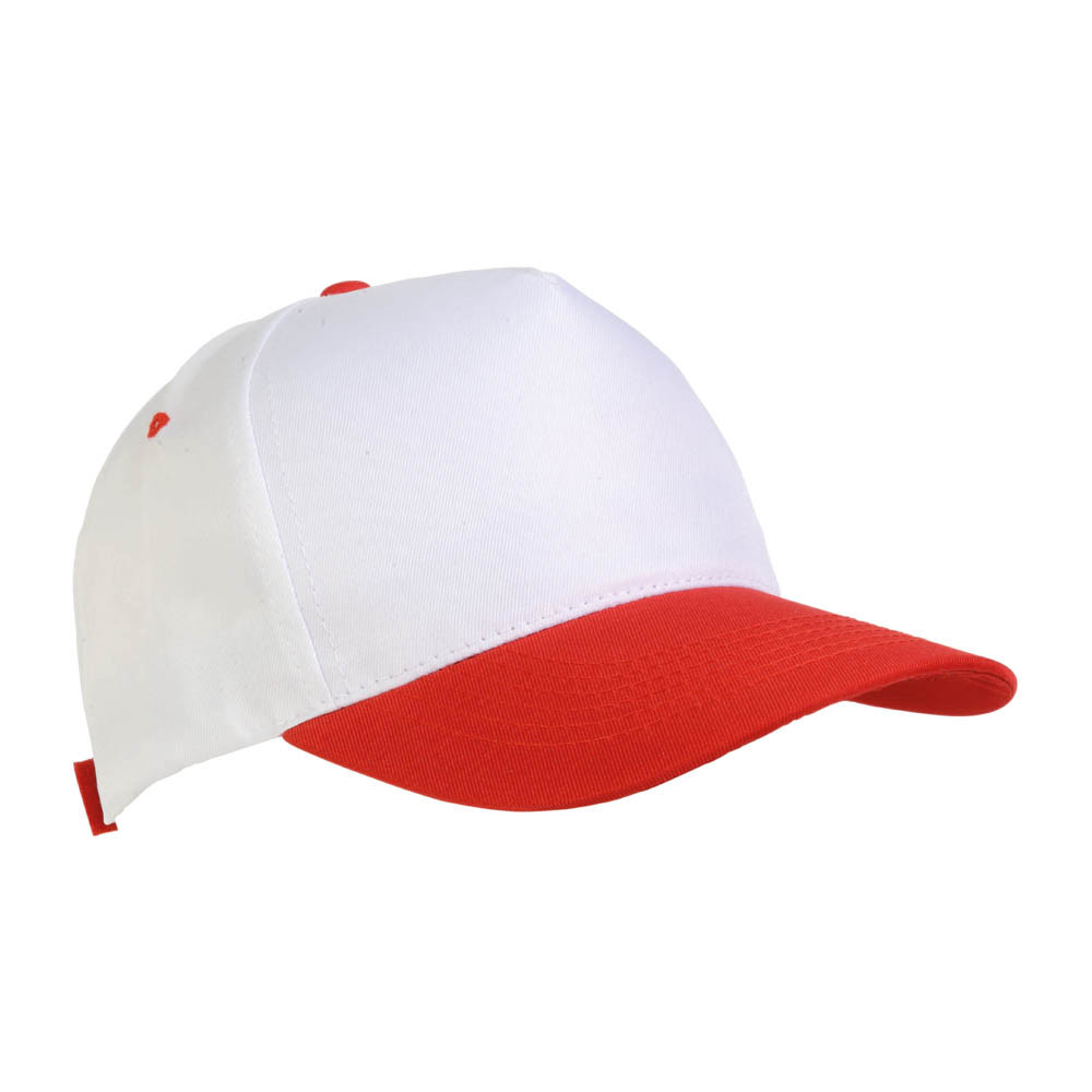 Cappellino in poliestere bianco e rosso con chiusura in velcro