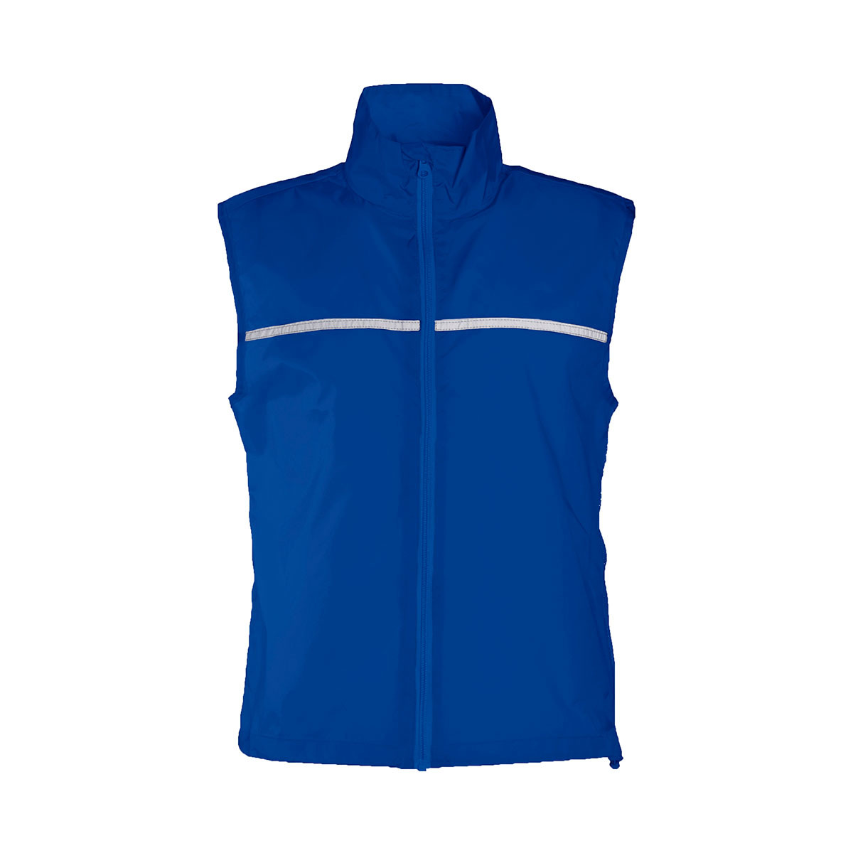 Gilet blu smanicato con catarinfrangenti davanti e dietro, zip e taschina interna 100% poliestere