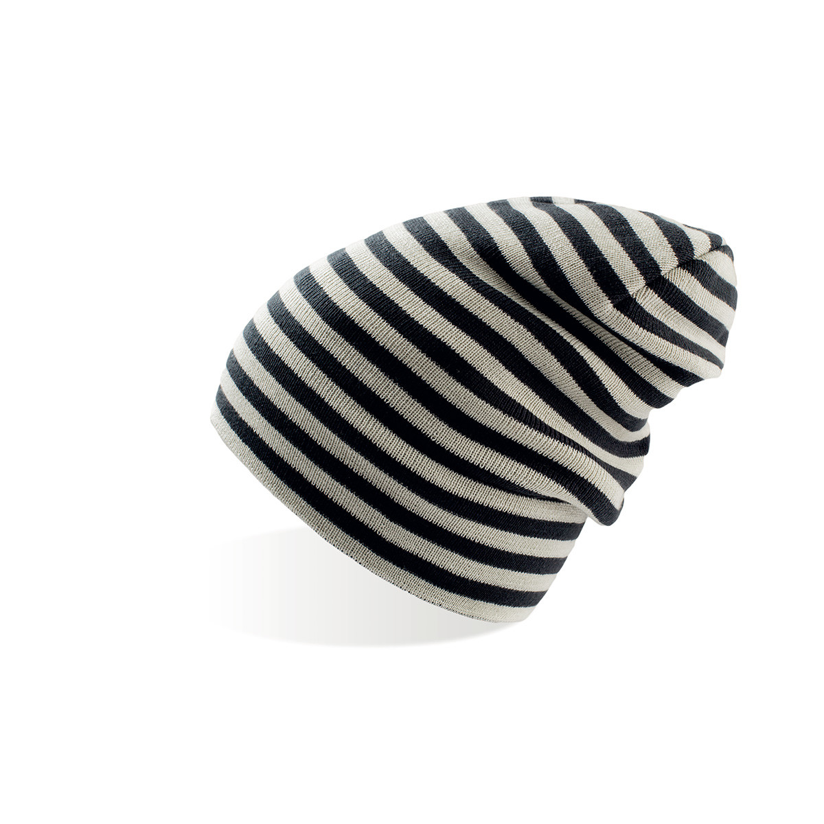 Berretto a maglia a righe natural nero su sfondo bianco