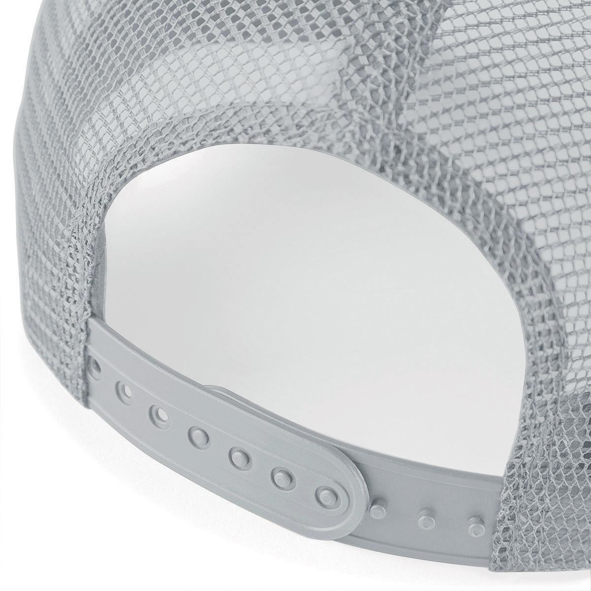 Dettaglio chiusura cappellino grigio a 5 pannelli con visiera precurvata