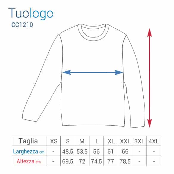 Schema delle taglie con misure in cm delle tshirt manica lunga