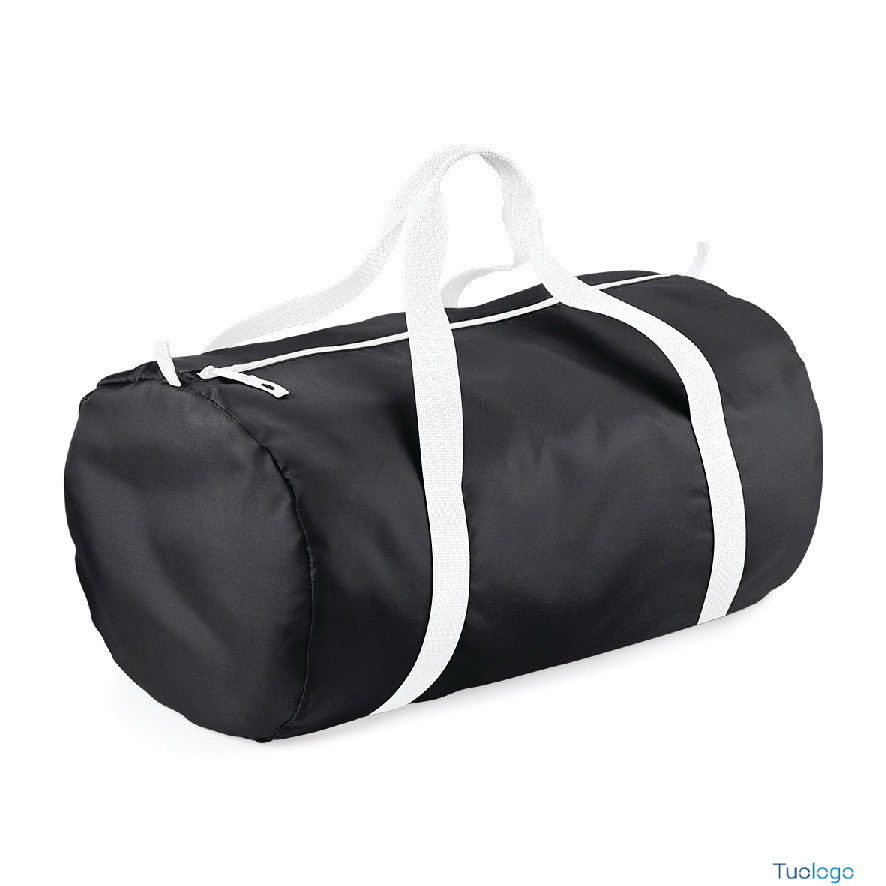 Borsa da sport nera 100% poliestere con doppio manico bianco e apertura con zip